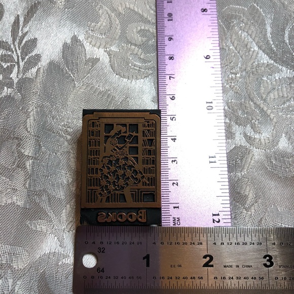 Antique Wooden Print Block Copper Books - Picture 4 of 7